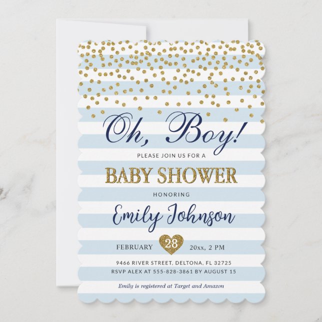 Oh Baby Boy Blue Gold Baby Shower Invitation (Front)