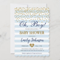 Oh Baby Boy Blue Gold Baby Shower Invitation