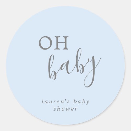 Oh Baby Boy Blue Simple Elegant Baby Shower Classic Round Sticker