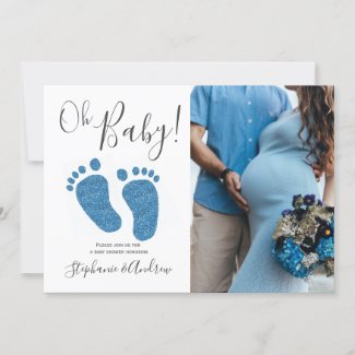Oh Baby Boy Couples Photo Blue Baby Shower Invitation