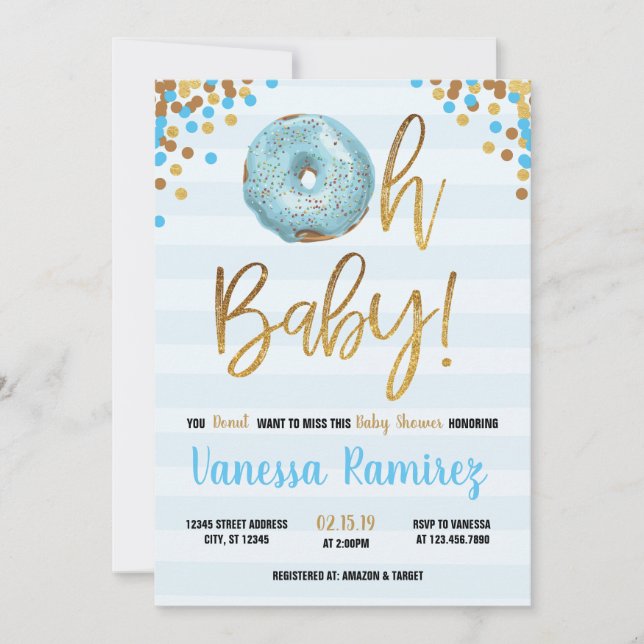 Oh Baby Boy Donut Baby Shower Sprinkle Invitation (Front)