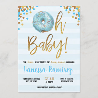 Oh Baby Boy Donut Baby Shower Sprinkle Invitation