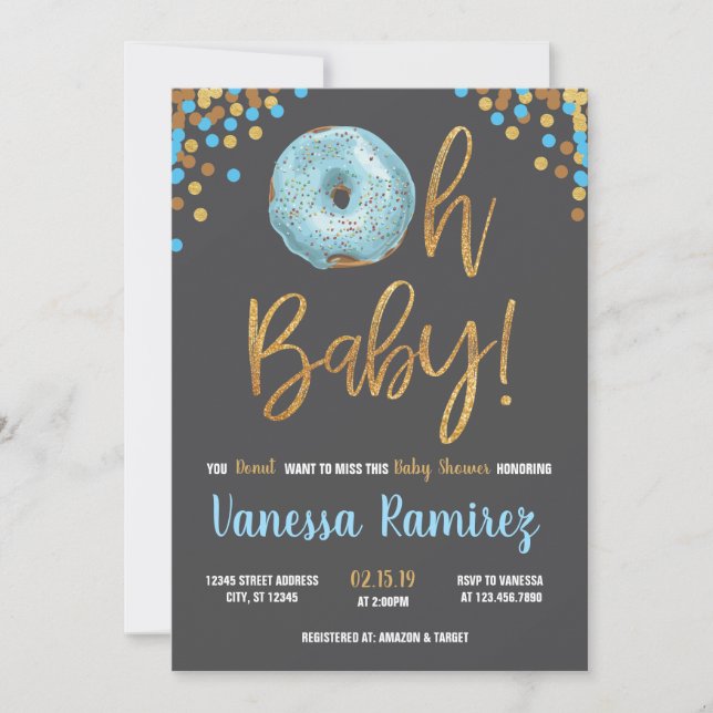 Oh Baby Boy Donut Baby Shower Sprinkle Invitation (Front)