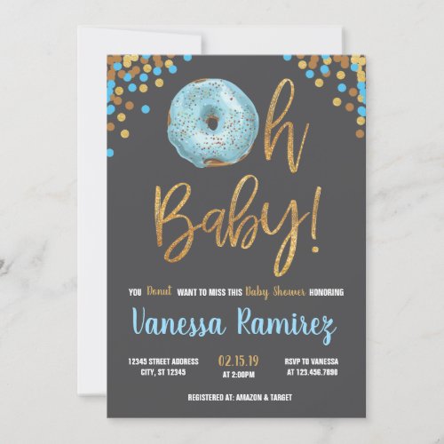 Oh Baby Boy Donut Baby Shower Sprinkle Invitation