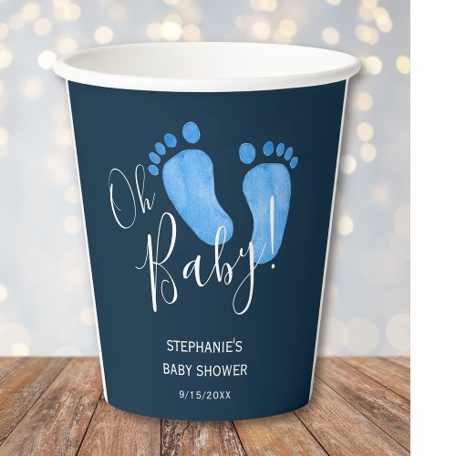 Oh Baby Boy Feet Navy Blue Baby Shower Paper Cups