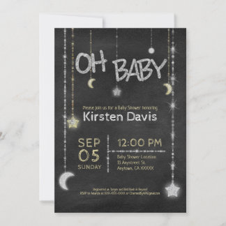 Oh Baby Boy Girl Chalkboard Moon Stars Baby Shower Invitation
