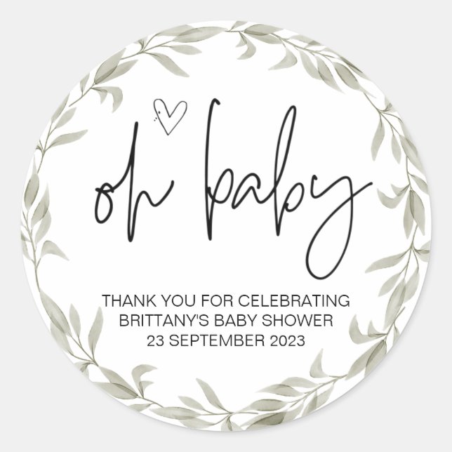Oh Baby Boy Girl Cute Baby Shower Party Favour  Cl Classic Round Sticker (Front)