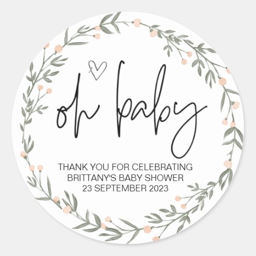 Oh Baby Boy Girl Cute Baby Shower Party Favour Cla Classic Round Sticker