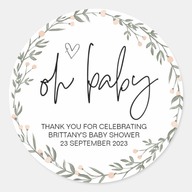 Oh Baby Boy Girl Cute Baby Shower Party Favour Cla Classic Round Sticker (Front)