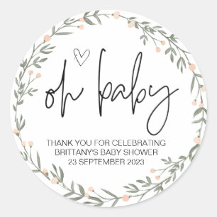 Oh Baby Boy Girl Cute Baby Shower Party Favour Cla Classic Round Sticker