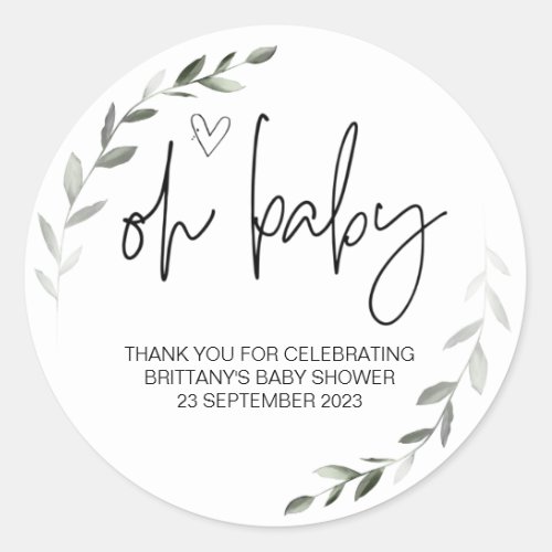 Oh Baby Boy Girl Cute Baby Shower Party Favour Cla Classic Round Sticker
