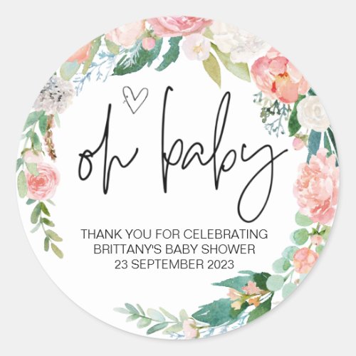 Oh Baby Boy Girl Cute Baby Shower Party Favour Classic Round Sticker