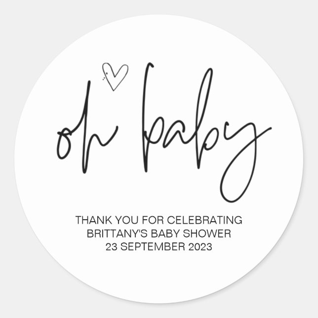 Oh Baby Boy Girl Cute Baby Shower Party Favour  Classic Round Sticker (Front)