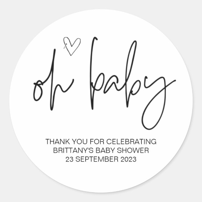Oh Baby Boy Girl Cute Baby Shower Party Favour  Classic Round Sticker (Front)