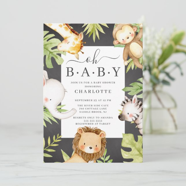 Oh Baby Boy Jungle Baby Shower Invitation (Standing Front)