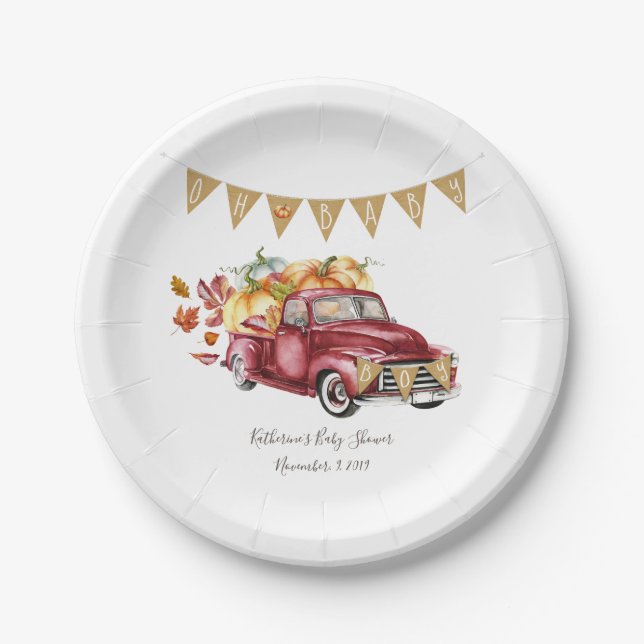 Oh Baby Boy Little Pumpkin Fall Baby Shower Paper Plates (Front)