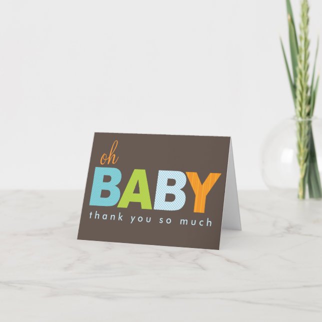 Oh Baby Boy Modern Baby Thank You Note Card (Front)