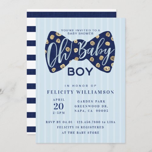 Oh Baby Boy Navy Bow Tie Baby Shower Invitation