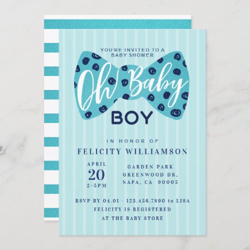 Oh Baby Boy Navy  Teal Bow Tie Shower Invitation