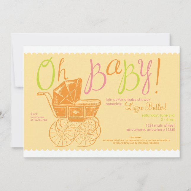 "Oh Baby!" boy or girl shower party invitation (Front)