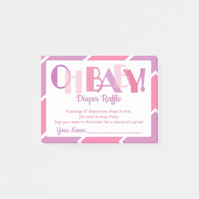 Oh Baby Boy Pink Modern Typography Diaper Raffle Post-it Notes (Front)