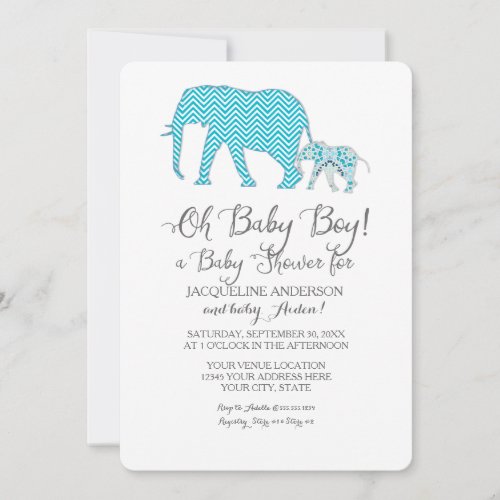 Oh Baby BOY Shower Elephant Typography Modern Invitation