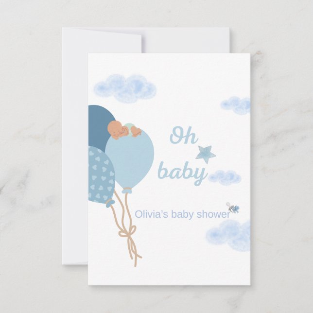 Oh Baby Boy Shower Invitation | Sleeping Baby (Front)
