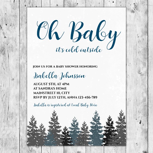 Oh Baby Boy Winter Woodland Baby Shower Invitation (oh baby it's cold outside winter woodland boy baby shower invitation )