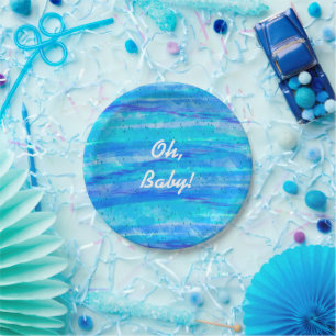 Oh Baby, Boy's Blue Baby Shower  Paper Plates