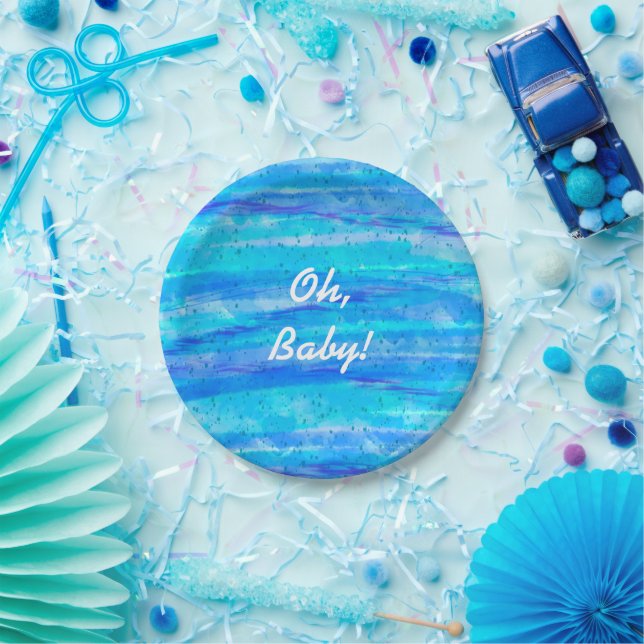 Oh Baby, Boy's Blue Baby Shower  Paper Plates (Party)