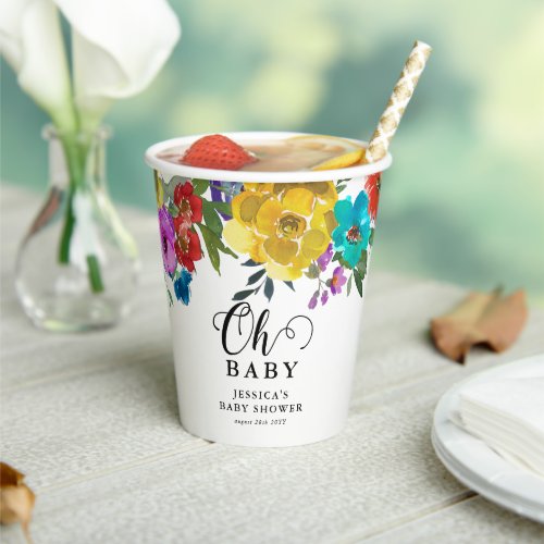 Oh Baby Bright  Bold Florals Baby Shower Paper Cups