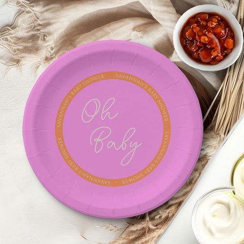 Oh Baby Bright Pink and Orange Baby Shower Paper Plates