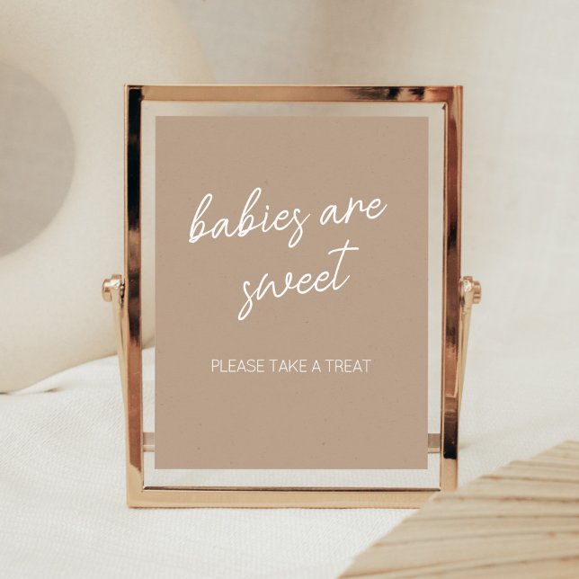 Oh Baby Brown Minimalist Babies are Sweet  Poster (Brown Minimalist Heart Baby Shower Babies are Sweet Sign)