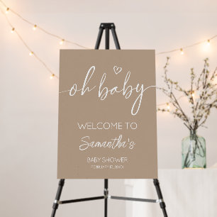 Oh Baby Brown Minimalist Baby Shower Welcome Sign