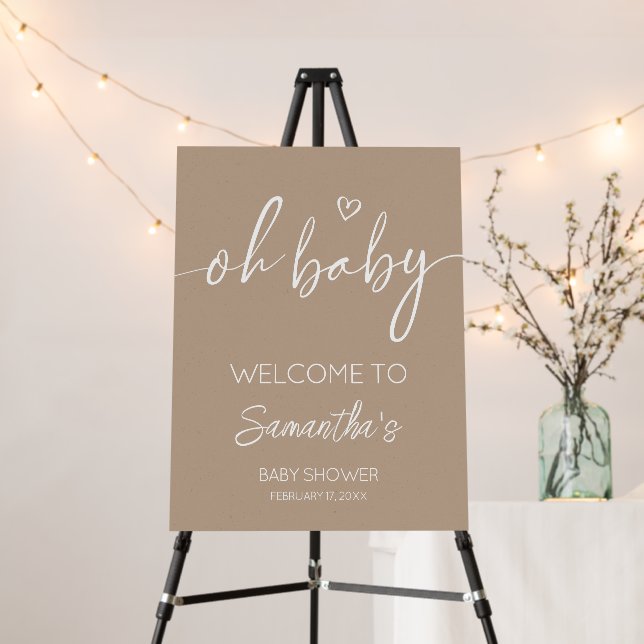 Oh Baby Brown Minimalist Baby Shower Welcome Sign (In Situ (Stand))