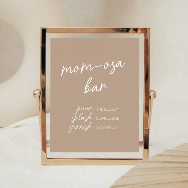 Oh Baby Brown Minimalist Mom Osa Bar  Poster (Brown Minimalist Heart Baby Shower Mom Osa Bar Sign)