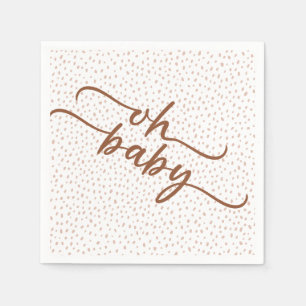 "Oh Baby" Brown Script & Beige Dots Baby Shower Napkins