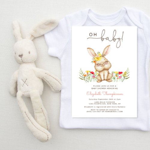 Oh baby Bunny baby shower girl Invitation