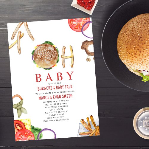 OH Baby Burgers  Baby Talk Baby Shower Invitation