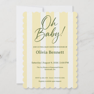Oh Baby Butter Yellow Stripe Baby Shower Invitation