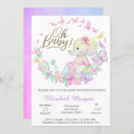 Oh Baby Butterflies Elephant Baby Shower   Invitation