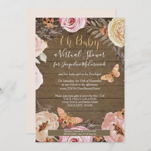 Oh Baby Butterfly Floral Rustic Wood Baby Shower Invitation