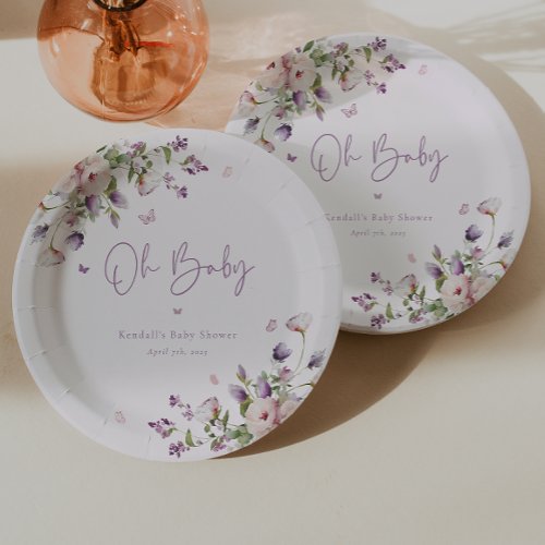 Oh Baby Butterfly Garden Floral Baby Shower Paper Plates
