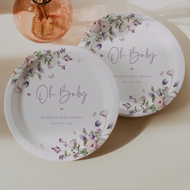 Oh Baby Butterfly Garden Floral Baby Shower Paper Plates (Creator Uploaded)