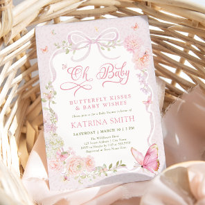 Oh Baby Butterfly Kisses Pink Baby Shower Invitation