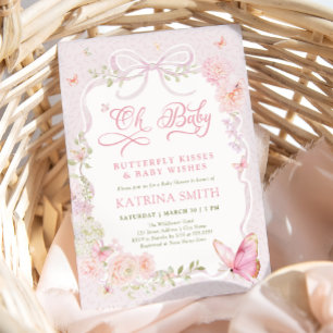 Oh Baby Butterfly Kisses Pink Baby Shower Invitation