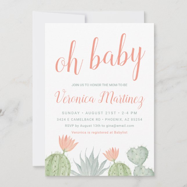 Oh Baby Cactus Baby Shower Invitation, Desert Baby Invitation (Front)