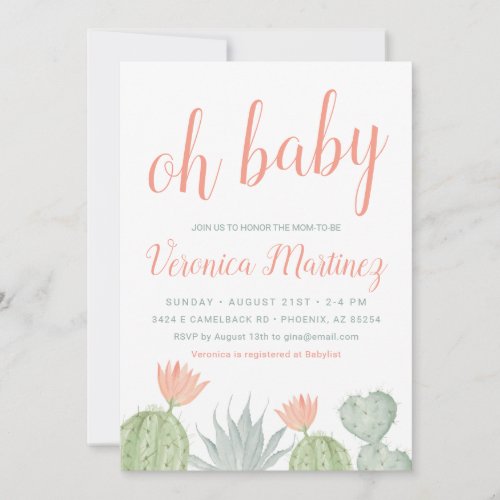 Oh Baby Cactus Baby Shower Invitation Desert Baby Invitation