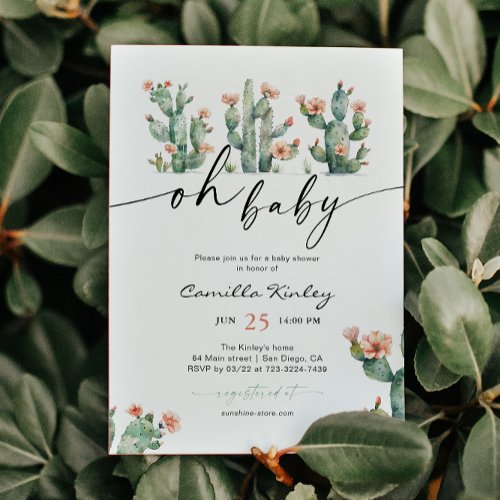 Oh Baby Cactus Floral Baby Shower Invitation