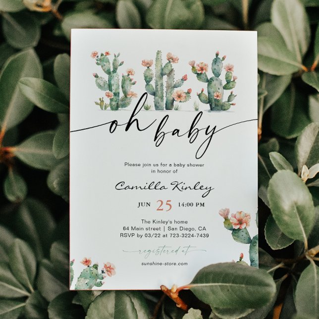 Oh Baby Cactus Floral Baby Shower Invitation (Creator Uploaded)